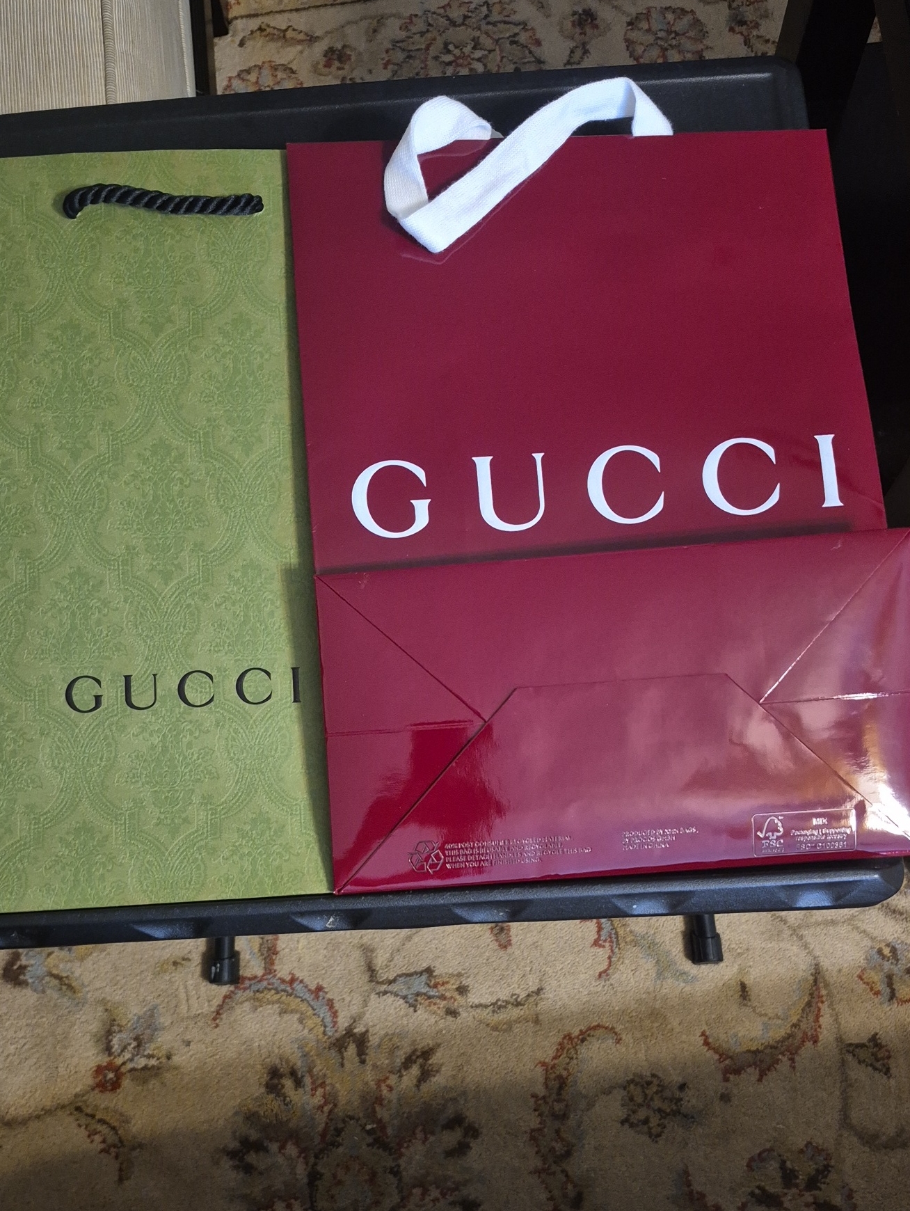 Gucci Red And Green Branded Shopping Bags